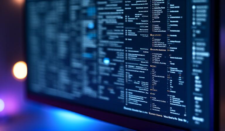 Architectural web design layout on a high-end monitor
